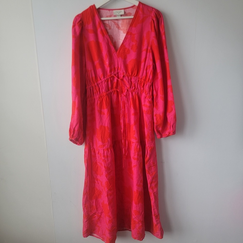 Kate Spade x Target women's Classic Rose Linen Long Sleeve Maxi Dress sz S
